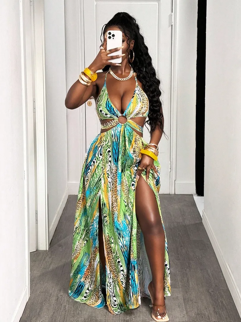 Vestido Feminino de Primavera/Verão com Estampa de Leopardo, Estilo Casual e Boho, Ideal para Festivais, Férias e Uso Diário