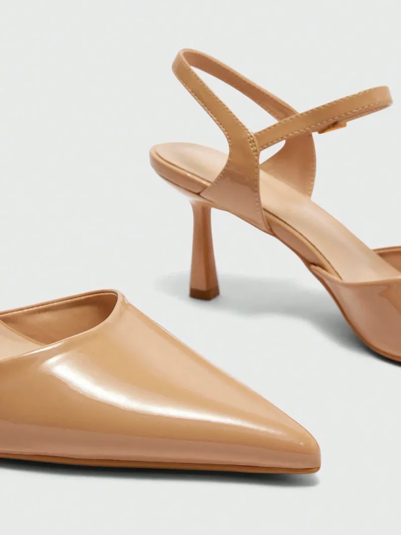 Sapatos de Salto Alto Femininos em Verniz Bege com Bico Fino, Estilo Clássico e Elegante para o Ambiente de Trabalho — foto 7