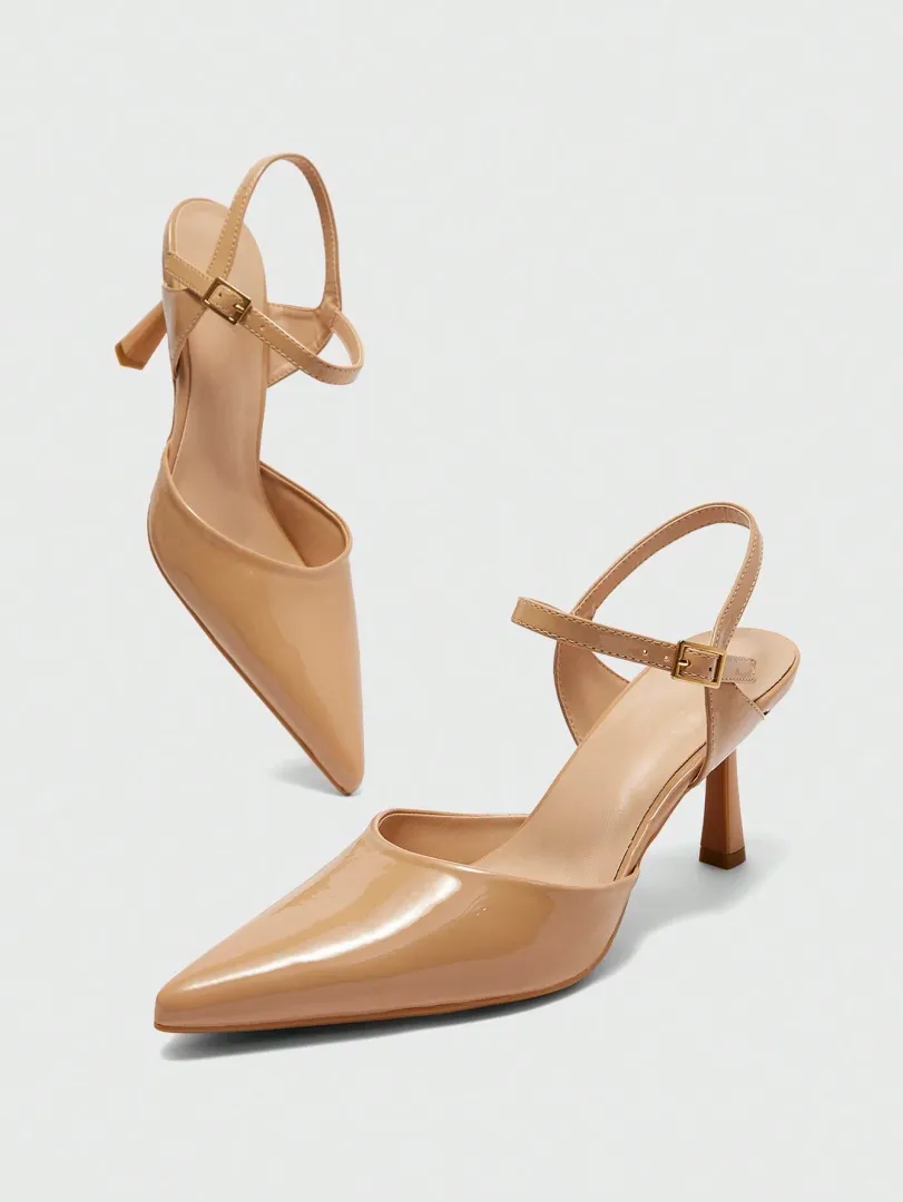 Sapatos de Salto Alto Femininos em Verniz Bege com Bico Fino, Estilo Clássico e Elegante para o Ambiente de Trabalho — foto 2