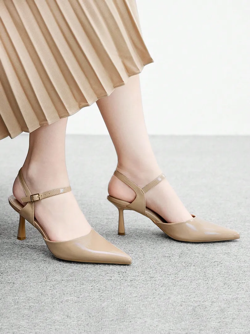 Sapatos de Salto Alto Femininos em Verniz Bege com Bico Fino, Estilo Clássico e Elegante para o Ambiente de Trabalho — foto 6