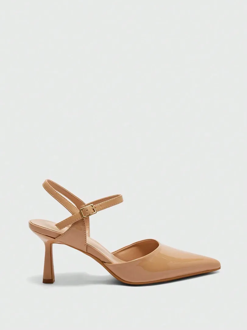 Sapatos de Salto Alto Femininos em Verniz Bege com Bico Fino, Estilo Clássico e Elegante para o Ambiente de Trabalho — foto 8