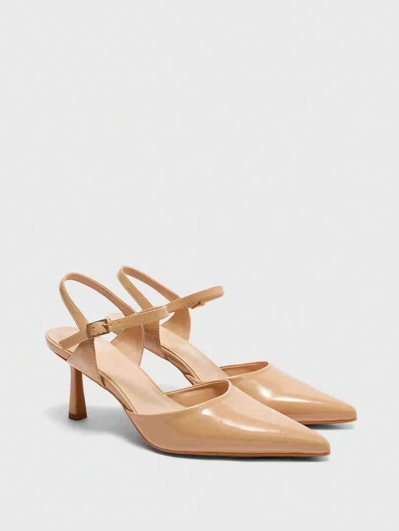Sapatos de Salto Alto Femininos em Verniz Bege com Bico Fino, Estilo Clássico e Elegante para o Ambiente de Trabalho — foto 9