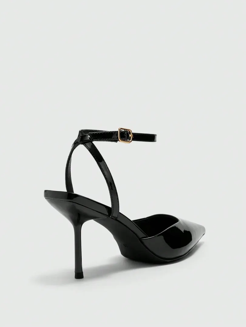 Sapatos de Salto Alto Femininos em Verniz Bege com Bico Fino, Estilo Clássico e Elegante para o Ambiente de Trabalho — cor preto