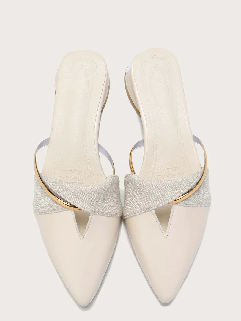 Mules Femininas de Outono e Inverno com Bico Fino e Detalhe Torcido, Salto Médio Confortável, Estilo Elegante e Moderno para Trabalho, Férias e Festas