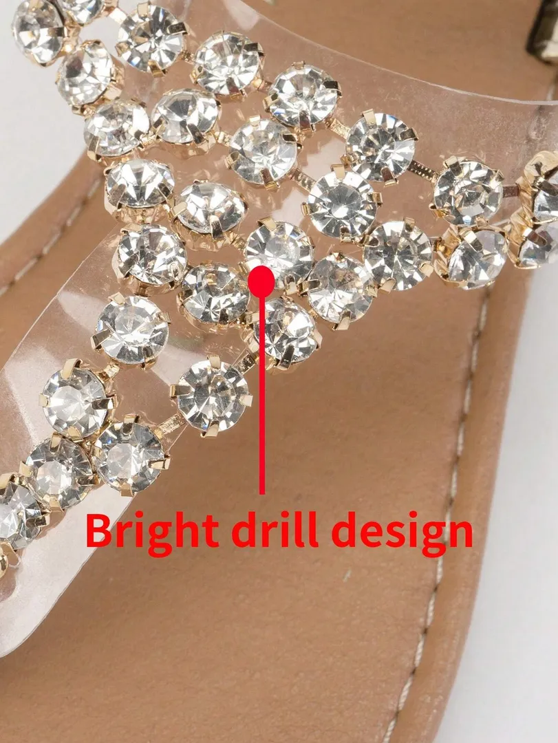 Sandálias Femininas Douradas Estilo Gladiador com Strass, Modelo Rasteiro e Design Boho, Ideais para Praia, Festas e Férias de Verão — foto 5