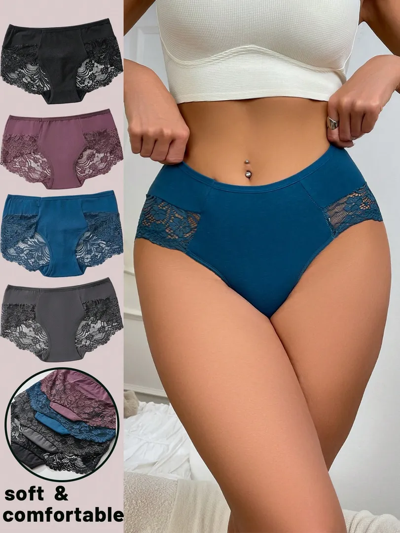 Conjunto com 4 Calcinhas Femininas Estilo Hipster em Renda Romântica e Respirável, Toque Suave e Alta Qualidade