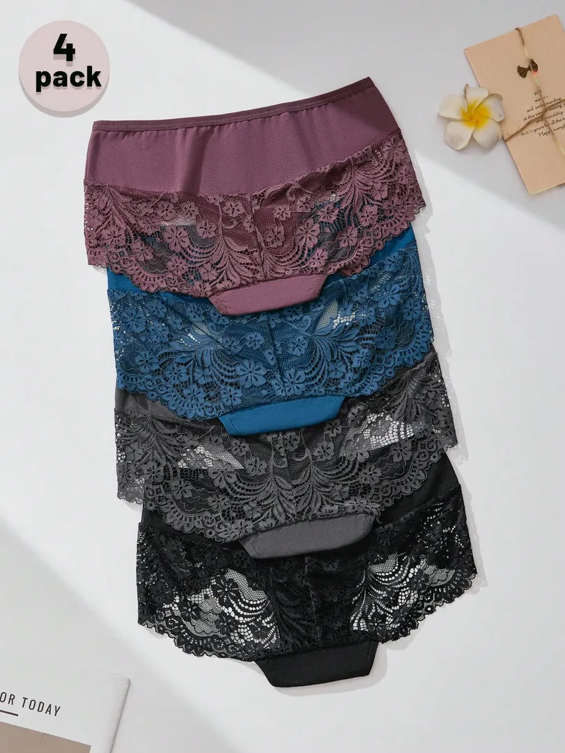 Conjunto com 4 Calcinhas Femininas Estilo Hipster em Renda Romântica e Respirável, Toque Suave e Alta Qualidade — foto 9