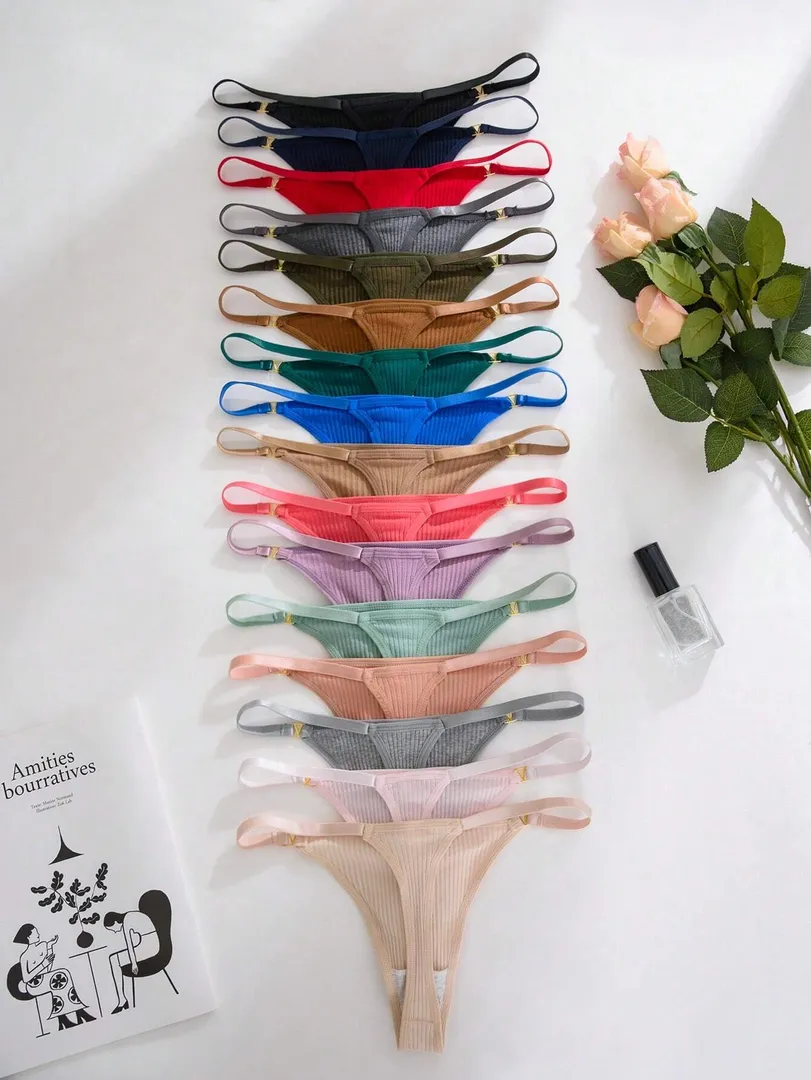 Conjunto com 16 Calcinhas Femininas Estilo Fio Dental com Botões Metálicos Decorativos e Tecido Texturizado, Design Sexy e Sofisticado — foto 2