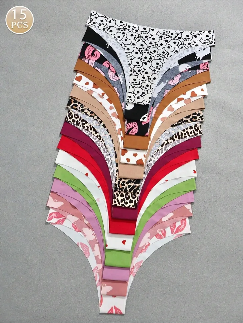 Conjunto com 15 Calcinhas Femininas Sem Costura em Poliéster, Estilo Sexy com Estampa Floral, Respirável e Confortável — foto 2