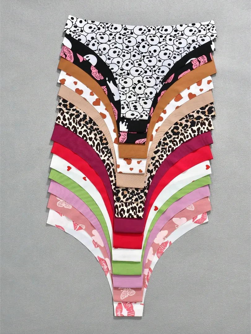 Conjunto com 15 Calcinhas Femininas Sem Costura em Poliéster, Estilo Sexy com Estampa Floral, Respirável e Confortável — foto 3