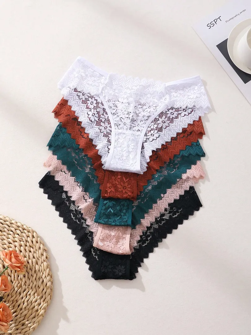 Conjunto com 8 Calcinhas Femininas Estilo Bikini em Renda com Recortes Vazados, Cintura Baixa e Design Sem Costura, Confortável e Respirável — foto 10