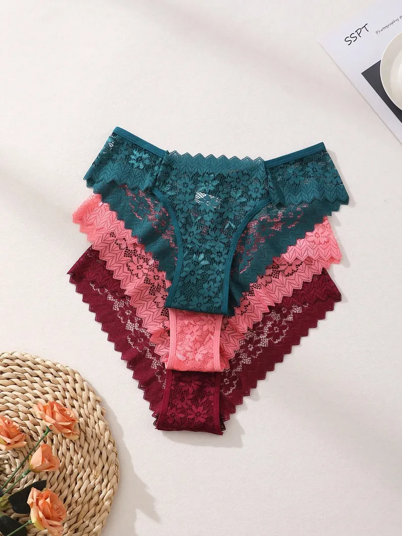 Conjunto com 8 Calcinhas Femininas Estilo Bikini em Renda com Recortes Vazados, Cintura Baixa e Design Sem Costura, Confortável e Respirável — foto 11