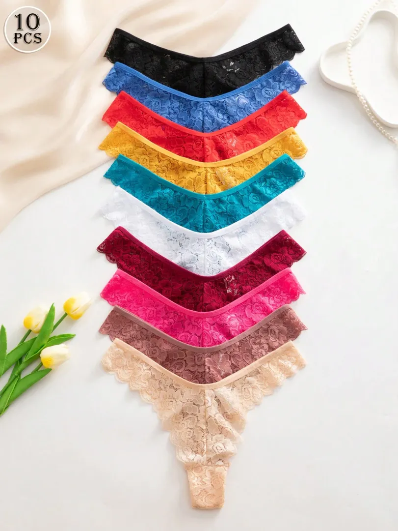 Conjunto com 10 Calcinhas Femininas Estilo Fio Dental em Renda, Elegantes, Confortáveis e Sexys — foto 2