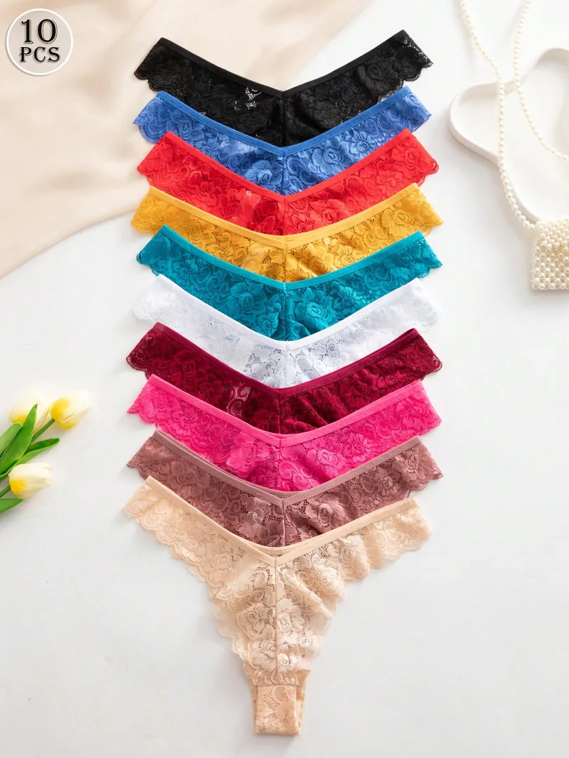 Conjunto com 10 Calcinhas Femininas Estilo Fio Dental em Renda, Elegantes, Confortáveis e Sexys — foto 6