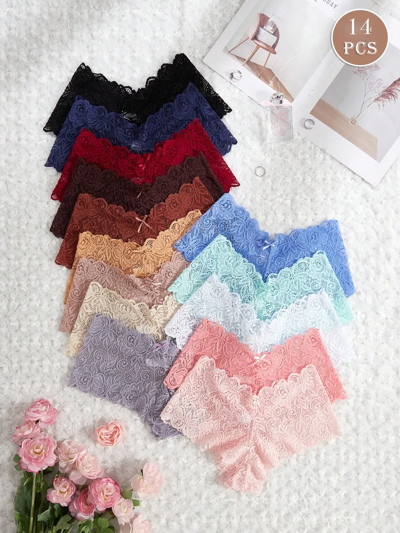 Conjunto com 14 Calcinhas Femininas com Detalhe em Renda, Estilo Sexy e Confortável