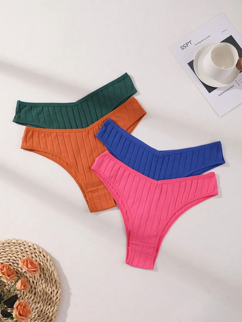 Conjunto com 7 Calcinhas Femininas Estilo Bikini de Cintura Baixa, Sem Costura, em Algodão Canelado Macio, Respiráveis e Confortáveis para o Dia a Dia e Esportes — foto 10