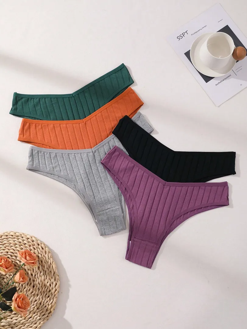 Conjunto com 7 Calcinhas Femininas Estilo Bikini de Cintura Baixa, Sem Costura, em Algodão Canelado Macio, Respiráveis e Confortáveis para o Dia a Dia e Esportes — foto 11