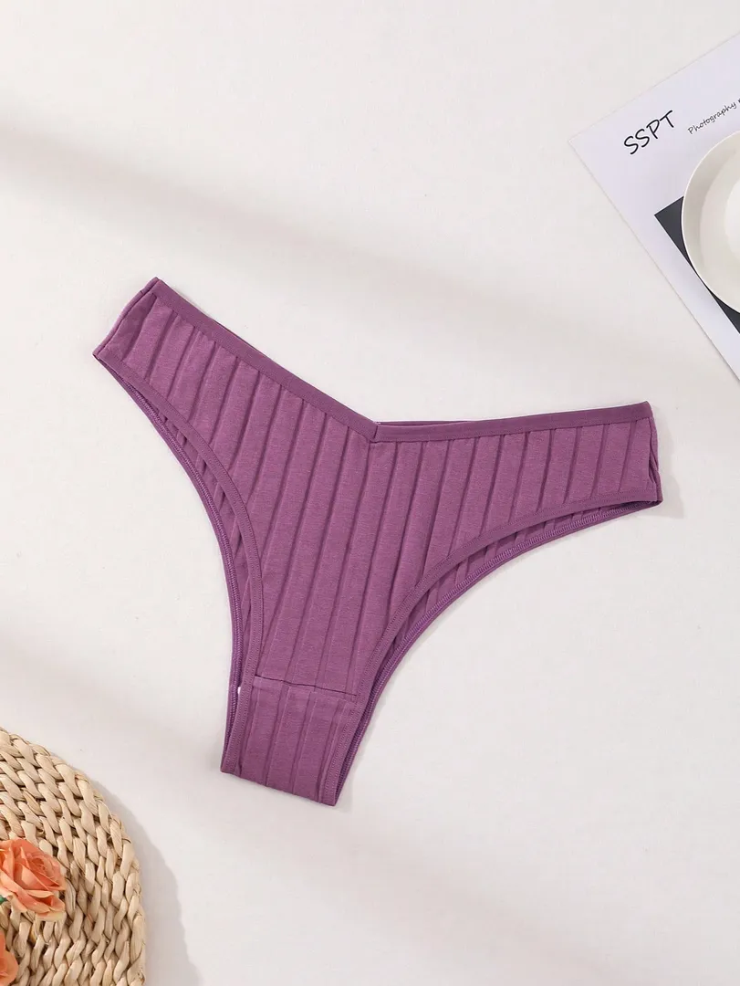 Conjunto com 7 Calcinhas Femininas Estilo Bikini de Cintura Baixa, Sem Costura, em Algodão Canelado Macio, Respiráveis e Confortáveis para o Dia a Dia e Esportes — foto 9