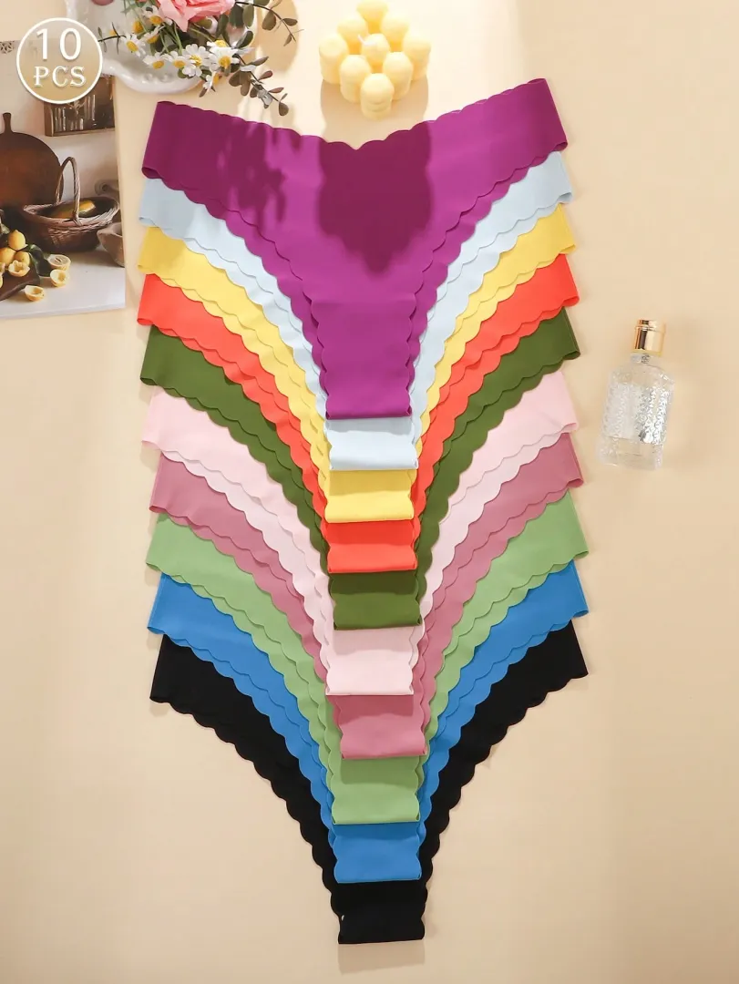 Conjunto com 10 Calcinhas Femininas Estilo Bikini com Estampa Floral e Borda Ondulada, Confortáveis e Sexys — foto 2