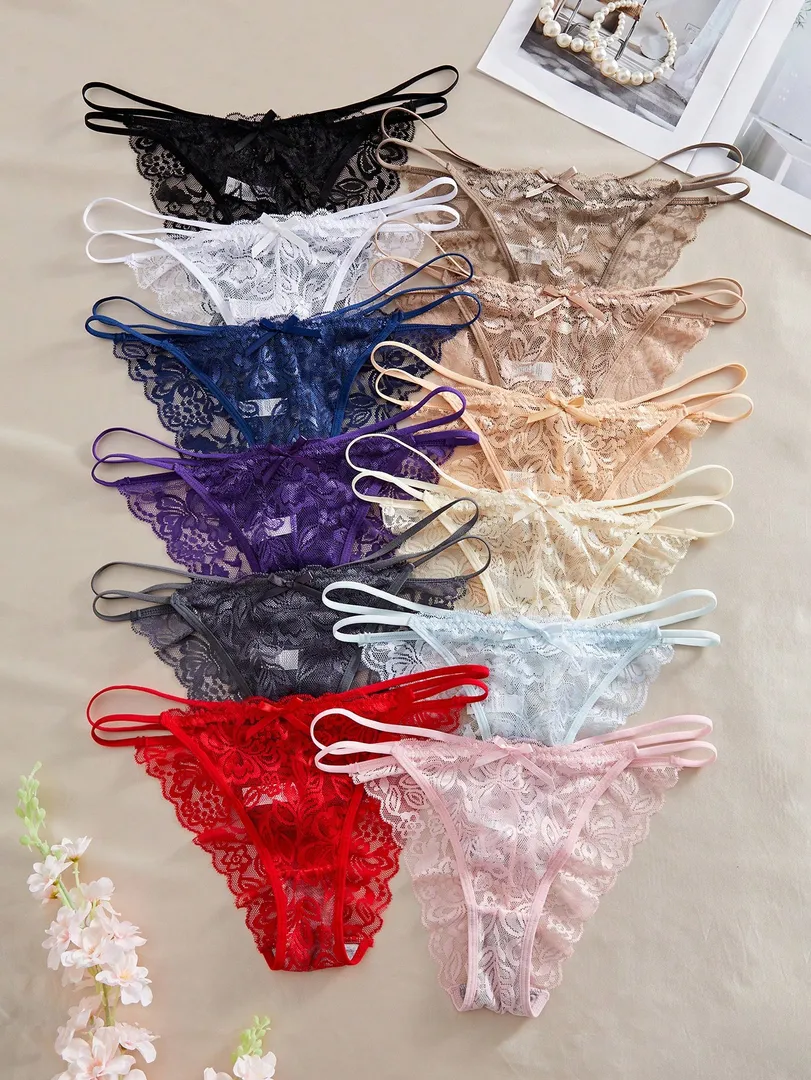 Conjunto com 12 Calcinhas Femininas Estilo Bikini em Renda, Simples, Confortáveis e com Toque Romântico — foto 5