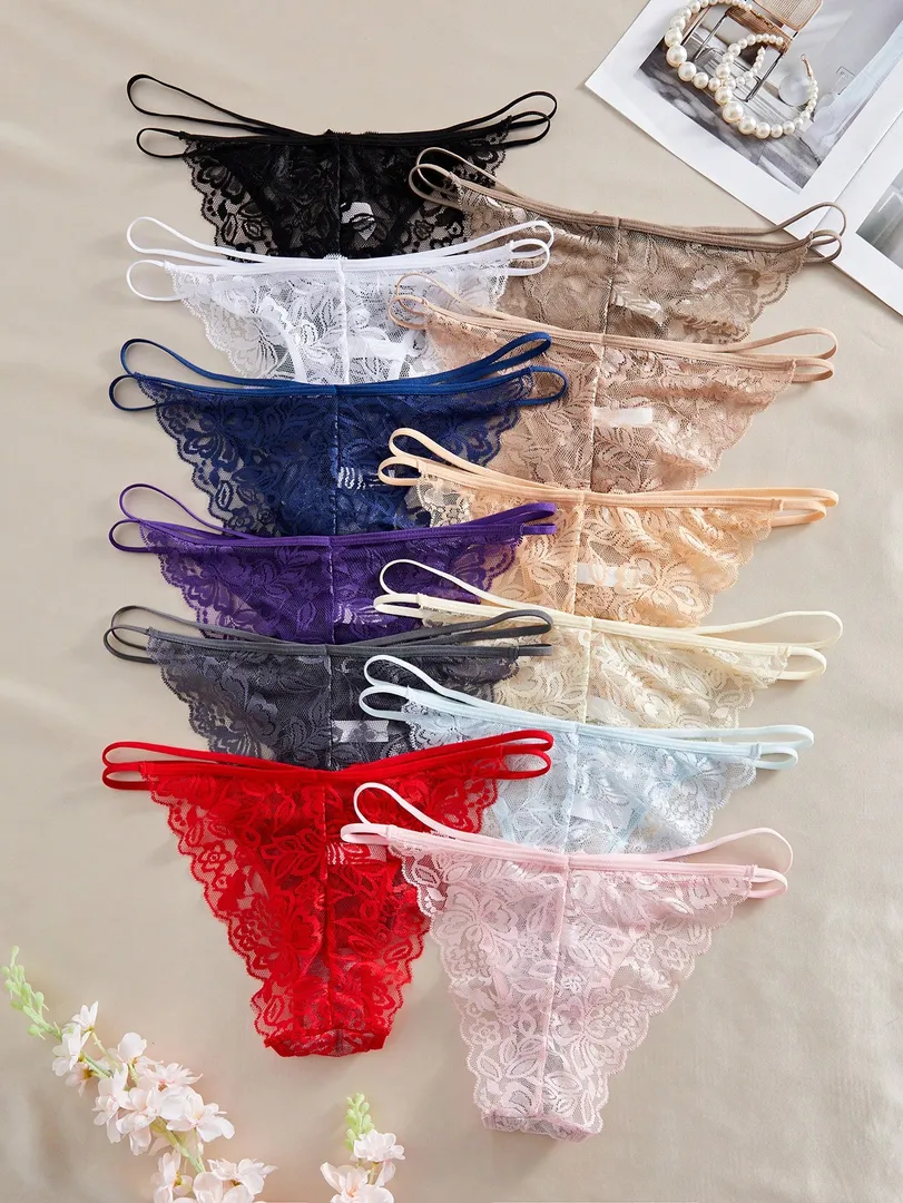 Conjunto com 12 Calcinhas Femininas Estilo Bikini em Renda, Simples, Confortáveis e com Toque Romântico — foto 2