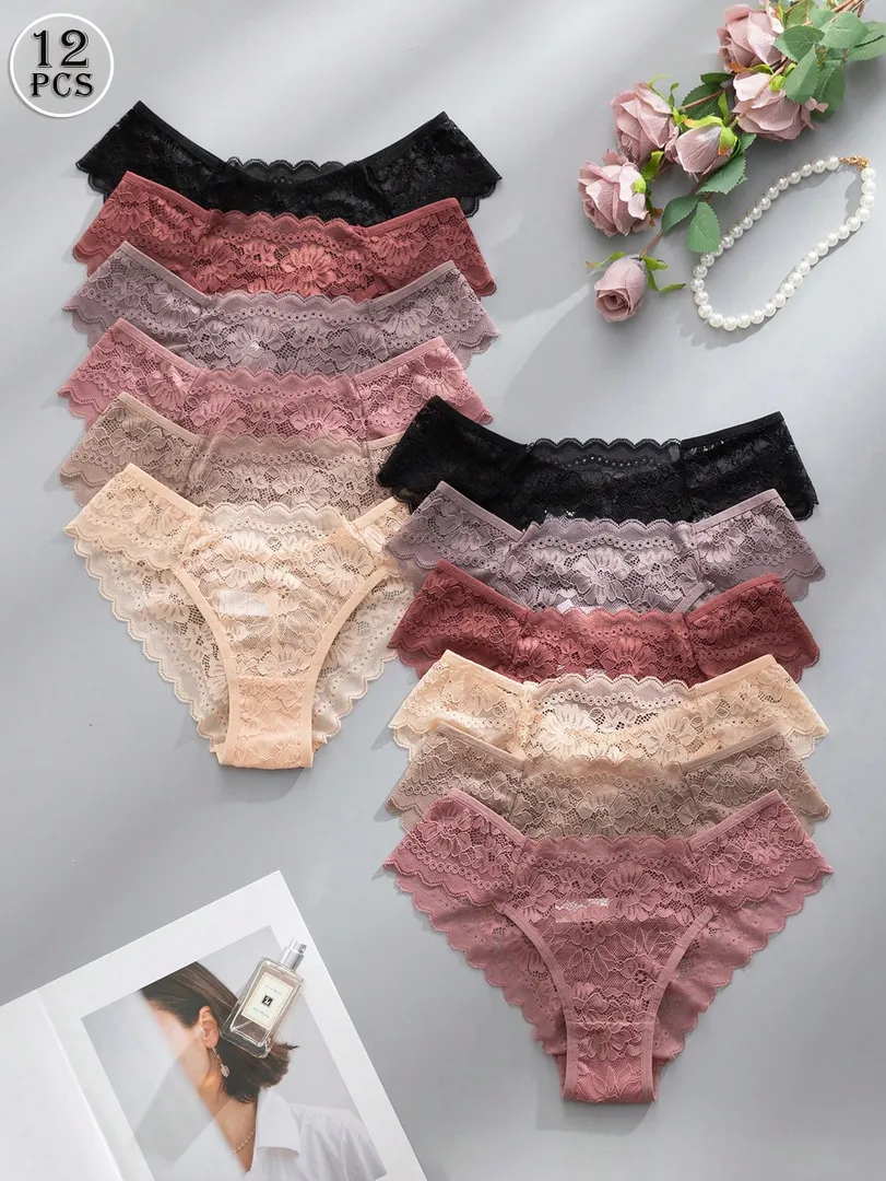 Conjunto com 12 Calcinhas Femininas Sem Costura com Detalhe em Renda, Confortáveis e Sexys — foto 2