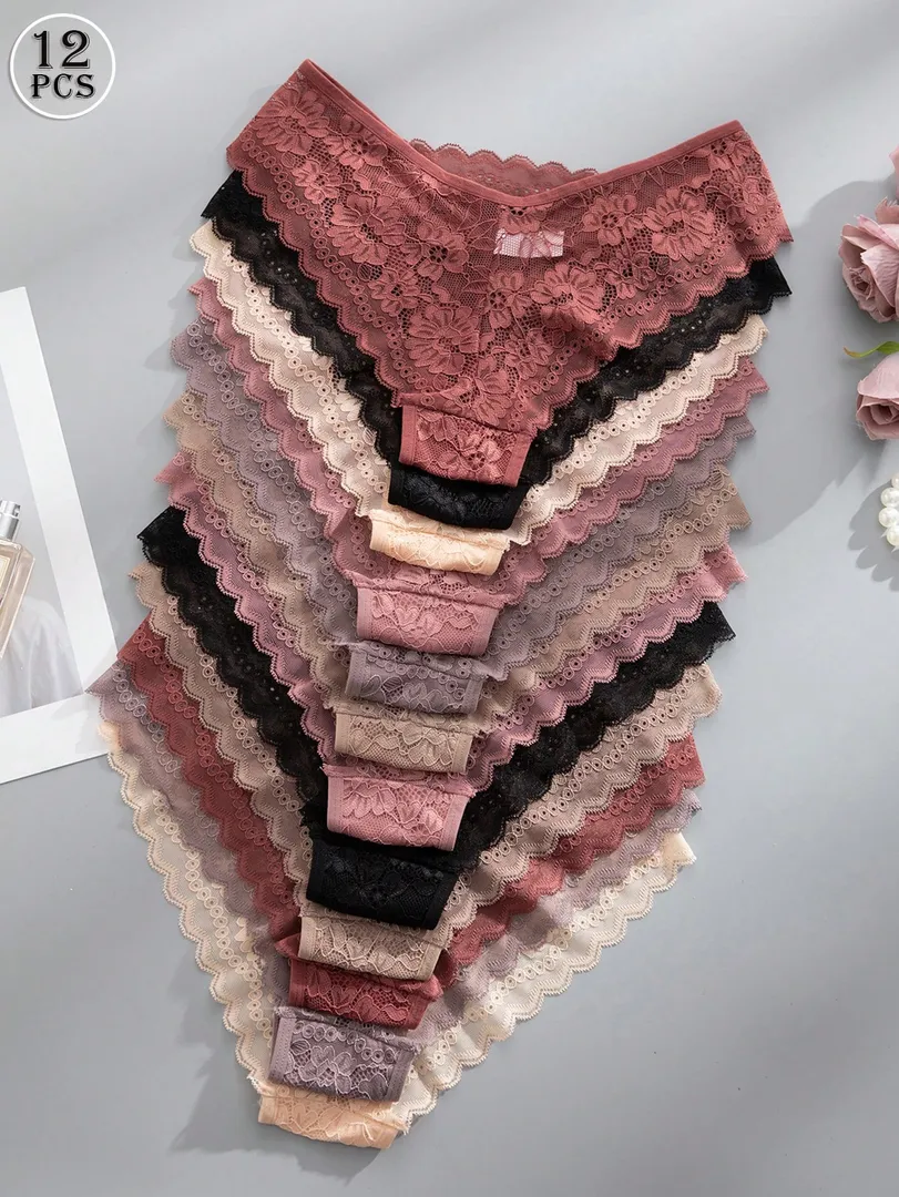 Conjunto com 12 Calcinhas Femininas Sem Costura com Detalhe em Renda, Confortáveis e Sexys — foto 6