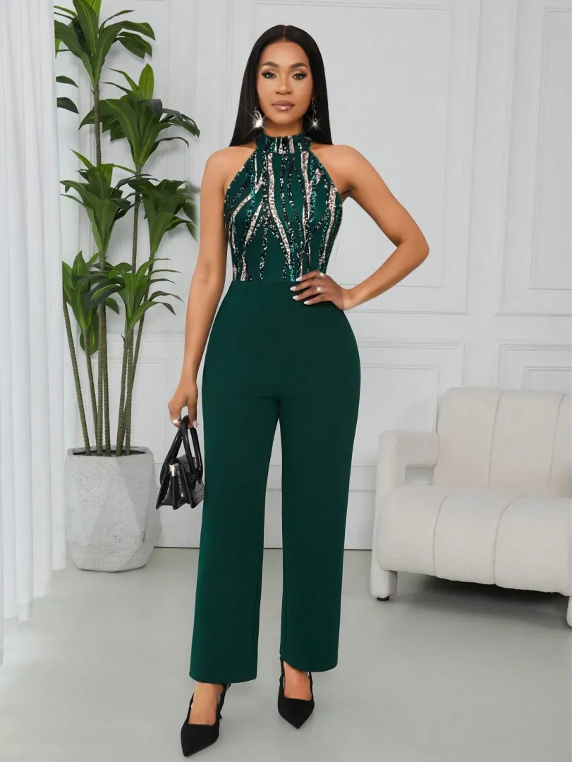 Macacão Feminino Elegante com Estampa Sofisticada e Decote Halterneck — foto 4