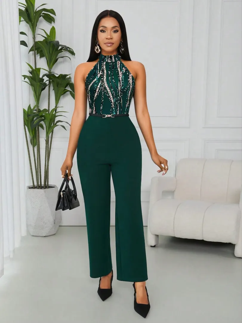 Macacão Feminino Elegante com Estampa Sofisticada e Decote Halterneck — foto 5