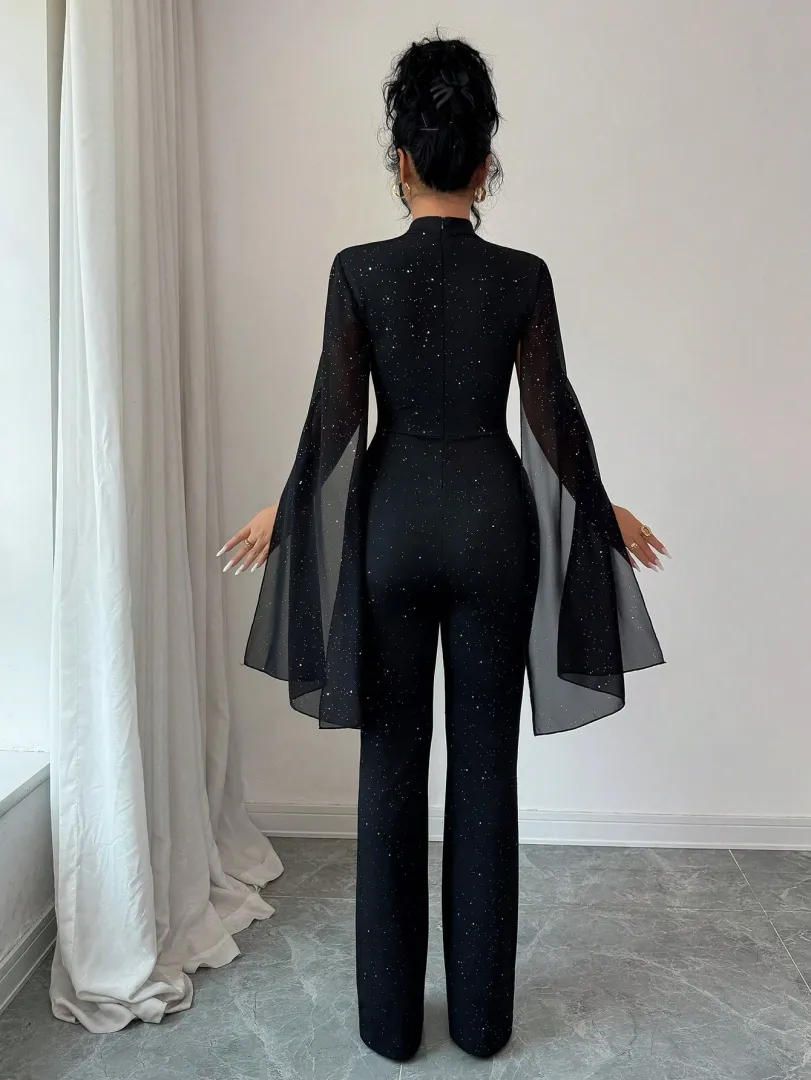 Macacão Feminino Preto com Mangas em Capa e Brilho, Estilo Elegante e Moderno para Festas e Eventos Especiais — foto 5