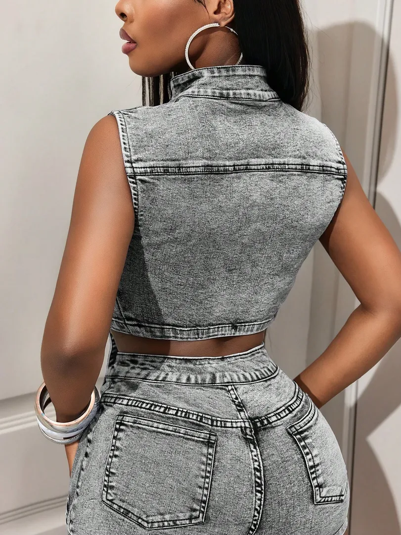 Jaqueta Jeans Feminina Estilo Casual, Perfeita para Viagens e Uso Diário — foto 2