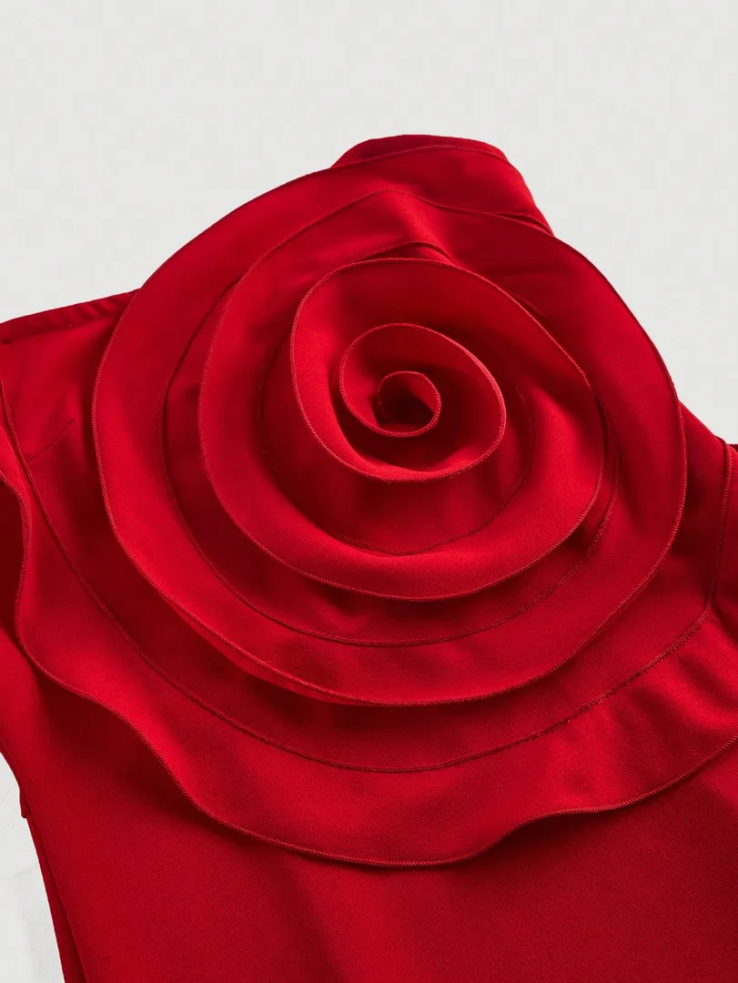 Vestido Feminino Vermelho Tomara que Caia com Estampa Floral e Babados, Curto e Justo para Festas e Ano Novo — foto 3