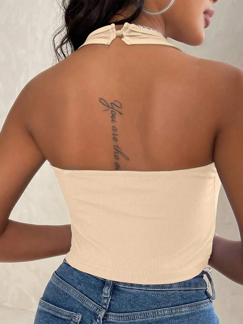 Blusa Feminina Justa em Cor Sólida com Decote Halterneck, Estilo Sexy para o Verão - foto 2