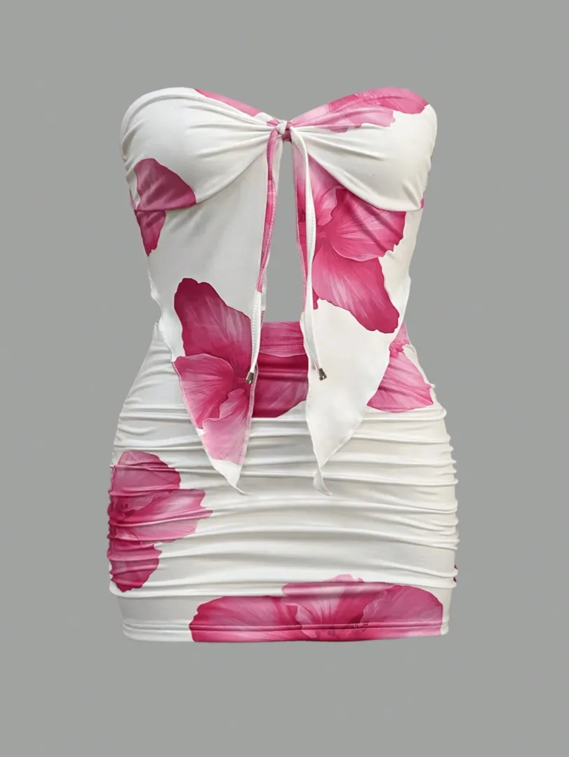 Conjunto Feminino de Verão com Top Cami e Mini Saia em Cor Rosa Vibrante, Estilo Sexy e Moderno para Férias e Festas - foto 3