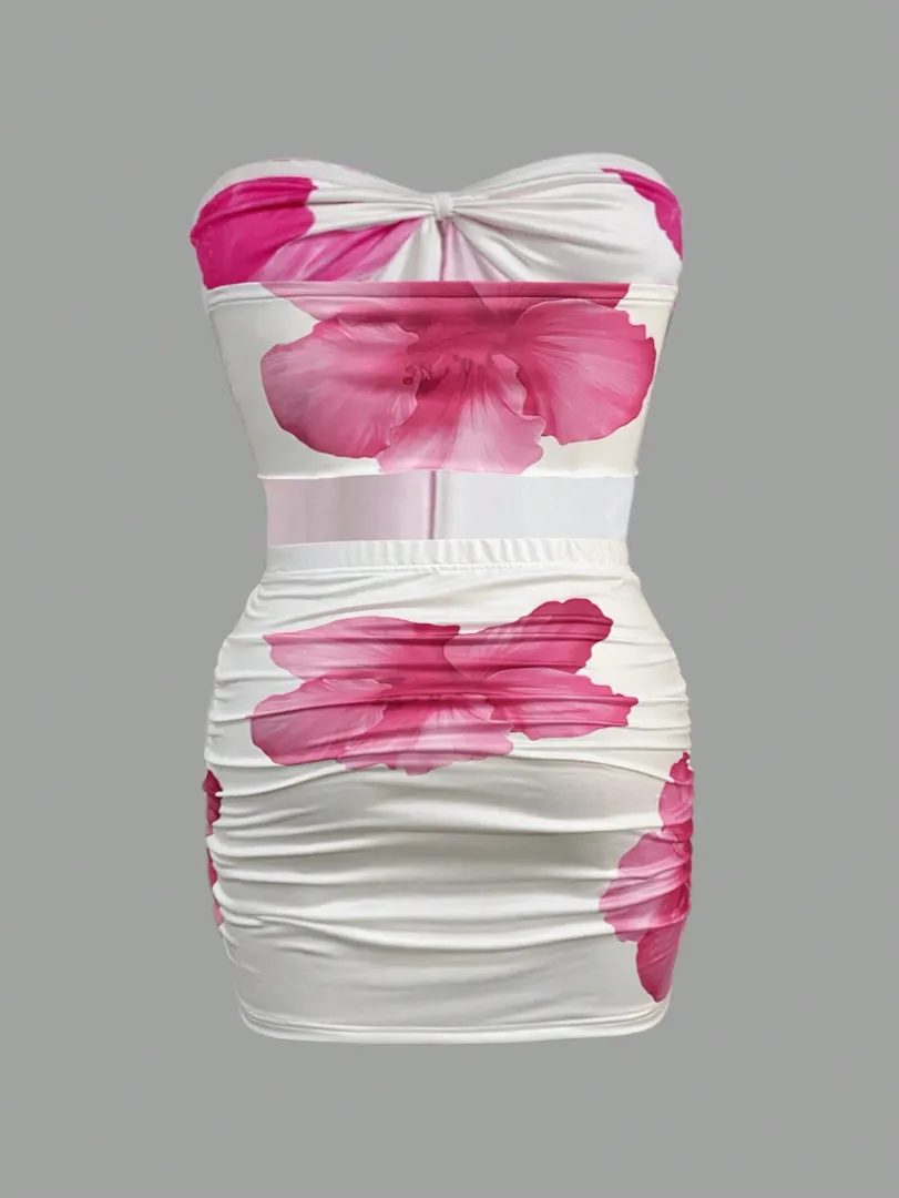 Conjunto Feminino de Verão com Top Cami e Mini Saia em Cor Rosa Vibrante, Estilo Sexy e Moderno para Férias e Festas - foto 2