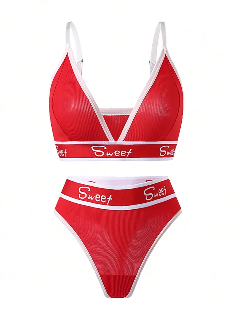 Conjunto de Lingerie Esportiva Feminina com Sutiã e Calcinha com Detalhe de Faixa com Letras, Estilo Confortável e Moderno — photo 3