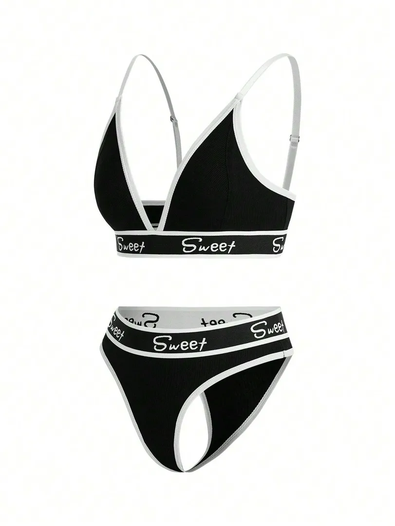 Conjunto de Lingerie Esportiva Feminina com Sutiã e Calcinha com Detalhe de Faixa com Letras, Estilo Confortável e Moderno - foto 3