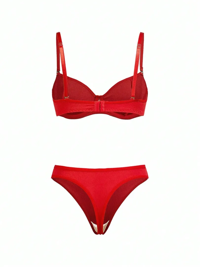 Conjunto de Lingerie Feminino com Top Estilo Esportivo e Calcinha Fio Dental, Confortável e Moderno - cor vermelho