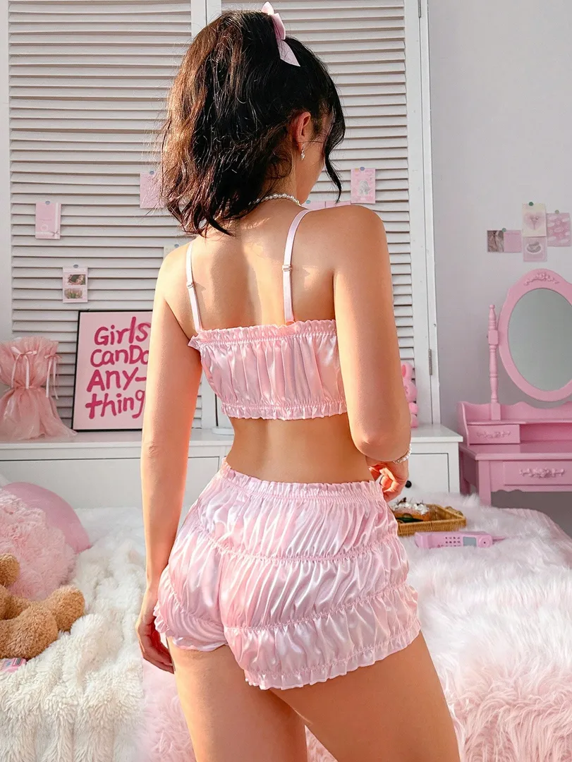 Conjunto de Lingerie Feminino com Sutiã de Alças Ajustáveis e Calcinha em Renda e Cetim, Estilo Elegante e Romântico - foto 2