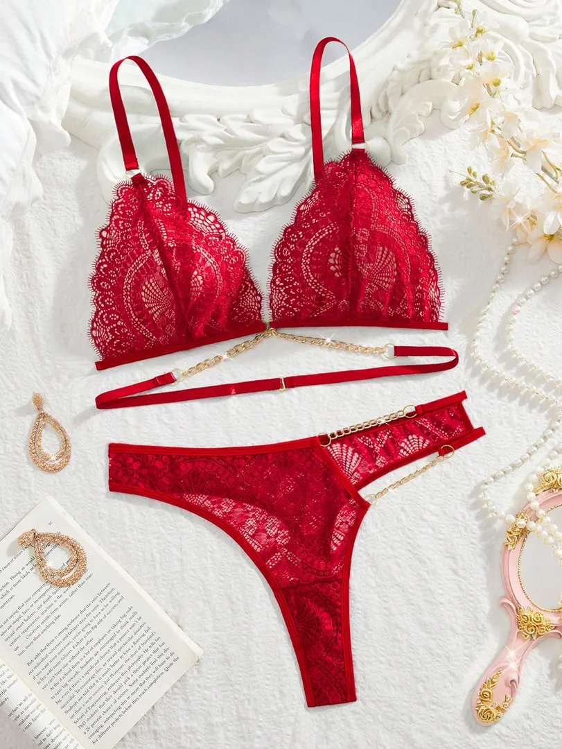 Conjunto de Lingerie Feminino com Sutiã Sem Aro e Calcinha Fio Dental em Renda, Estilo Confortável e Elegante — foto 6