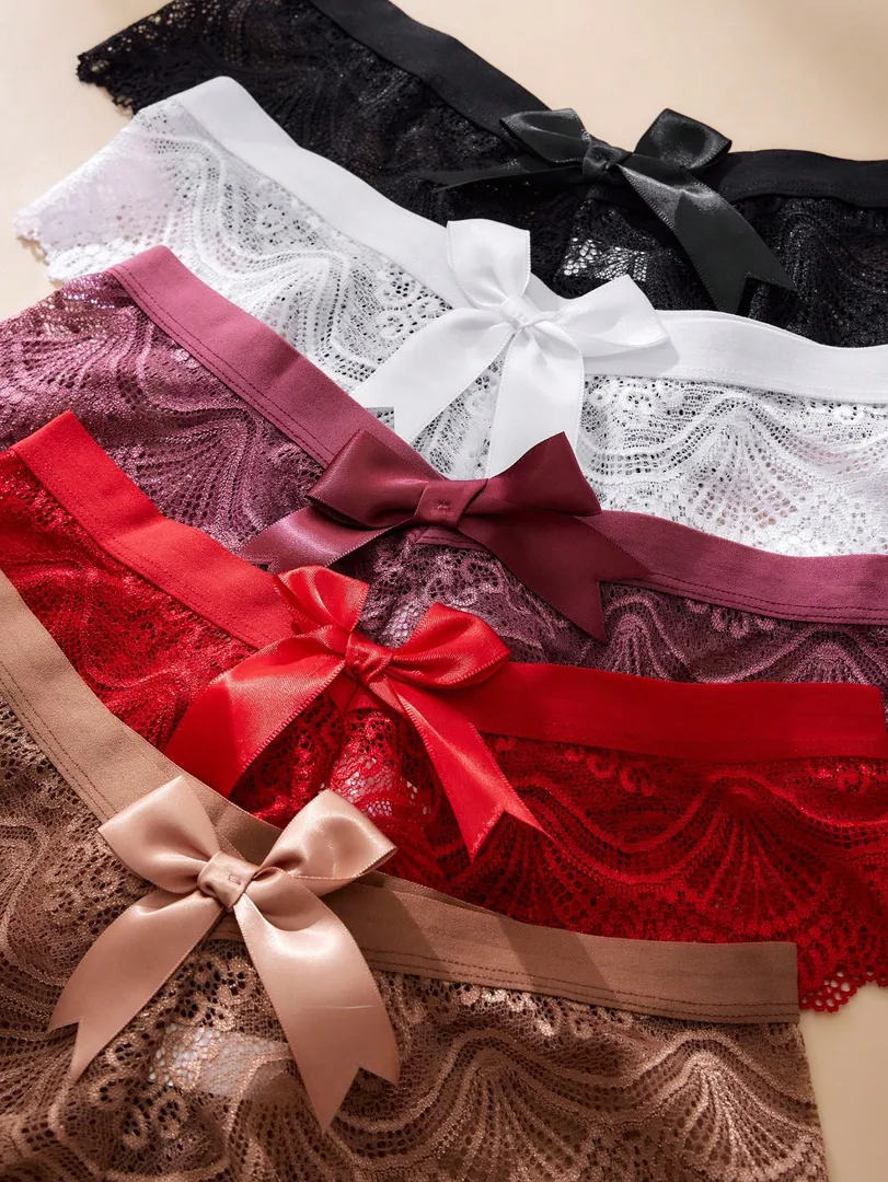 Conjunto com 5 Calcinhas Femininas Estilo Fio Dental em Renda com Laço, Elegantes, Confortáveis e Sensuais — foto 3