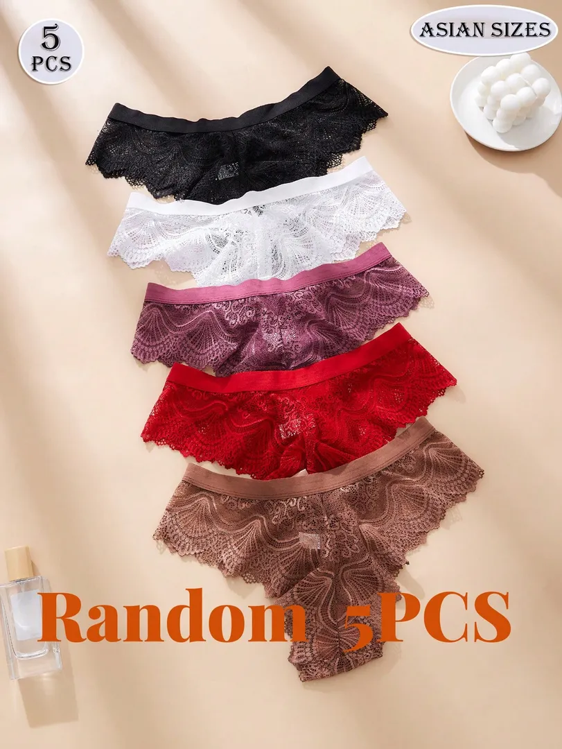 Conjunto com 5 Calcinhas Femininas Estilo Fio Dental em Renda com Laço, Elegantes, Confortáveis e Sensuais — foto 4