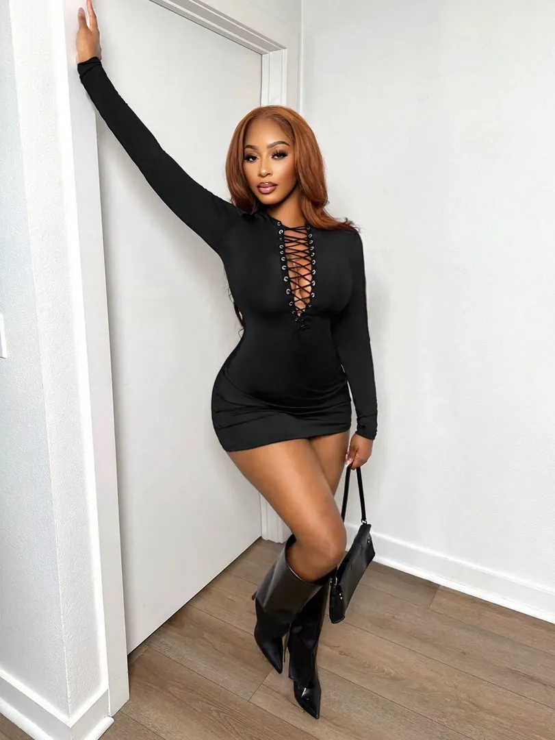 Vestido Feminino Curto Justo com Detalhe Lace-Up e Recortes Vazados, Estilo Sexy para Festas e Noite - foto 4
