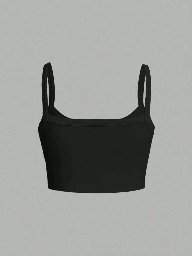 Top Feminino Curto Justo com Alças Finas em Cor Sólida, Estilo Casual e Versátil para Verão e Outono - foto 4