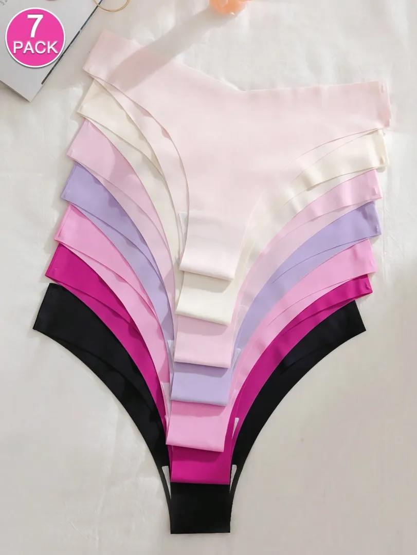 Conjunto com 7 Calcinhas Femininas Estilo Bikini Sem Costura, Respiráveis e Confortáveis, Multicoloridas - cor Multicor