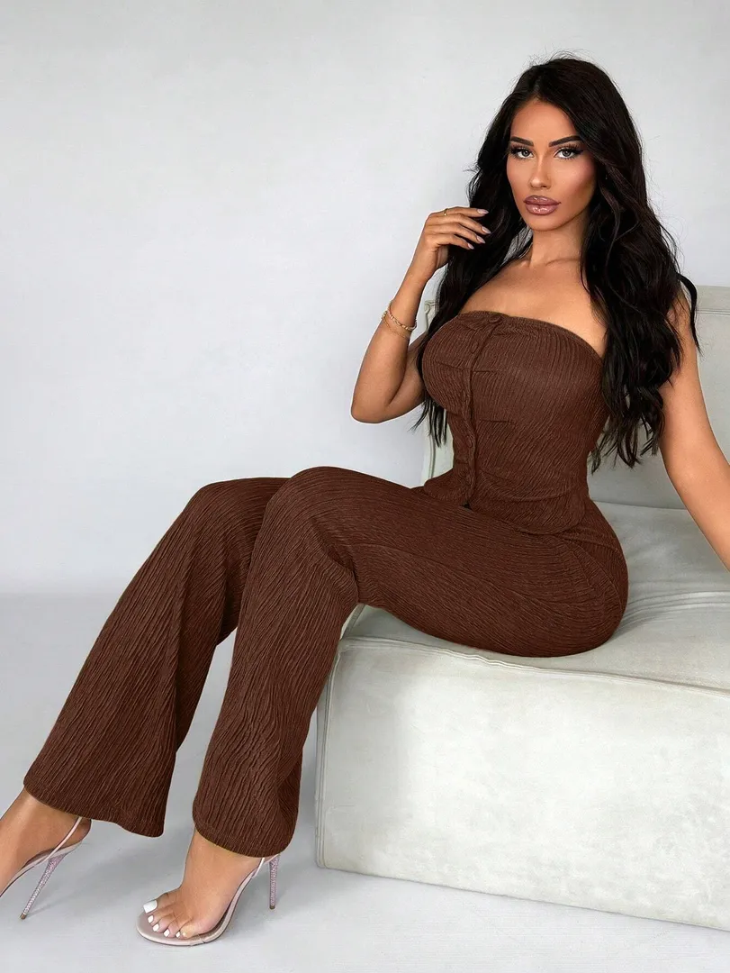 Conjunto de Cetim com Top Elegante e Calça Longa