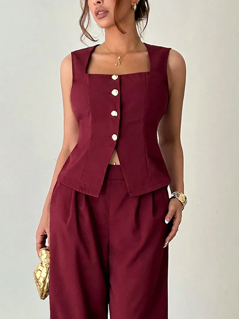 Conjunto Bordô com Top de Decote Quadrado e Calça Elegante - foto 5