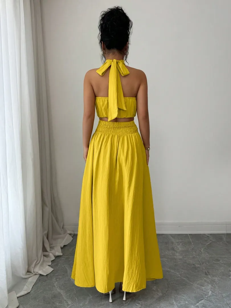 Conjunto Amarelo com Top Frente Única e Saia Longa com Fenda - foto 2