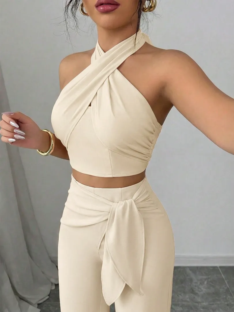 Conjunto Bege com Top Frente Única e Calça Pantalona - foto 8