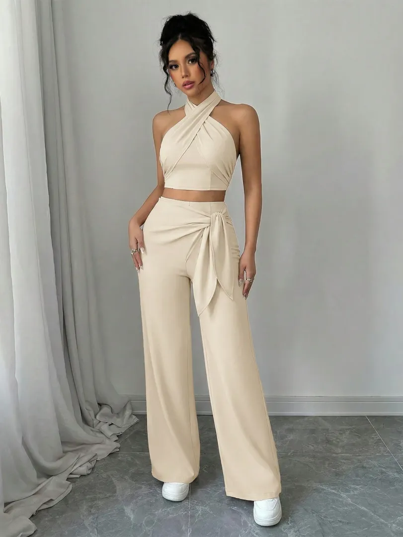 Conjunto Bege com Top Frente Única e Calça Pantalona - foto 6